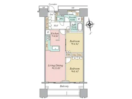 TOMIHISA CROSS コンフォートタワー富久クロスコンフォー(2LDK/13階)の間取り写真