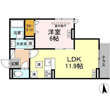 セレスティア東保木間II(1LDK/1階)の間取り写真