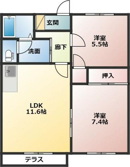 SCENE88(2LDK/1階)の間取り写真