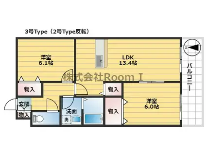 メゾン・ド・フルール 旭化成ヘーベルメゾンHEBEL HAUS(2LDK/2階)の間取り写真