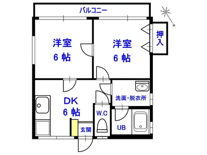 コーポ・イースト(2DK/2階)の間取り写真