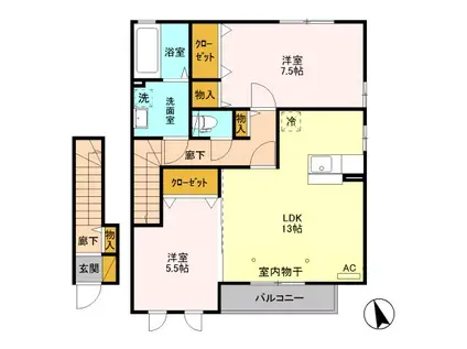 D-ROOMカーサ ブリジャール201(2LDK/2階)の間取り写真