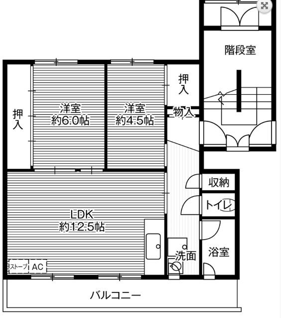 ビレッジハウス栗山1号棟(2LDK/3階)の間取り写真