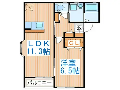 アンソレイユサカシタC棟(1LDK/2階)の間取り写真