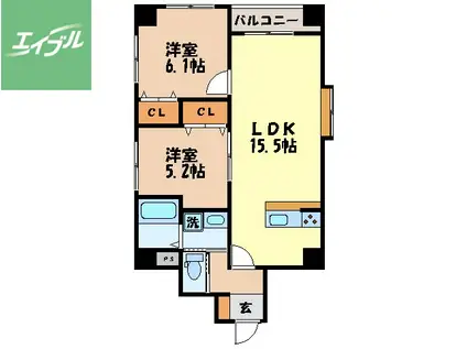 プレーンビルII(2LDK/2階)の間取り写真