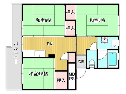鴨池2丁目団地2号棟(3DK/6階)の間取り写真