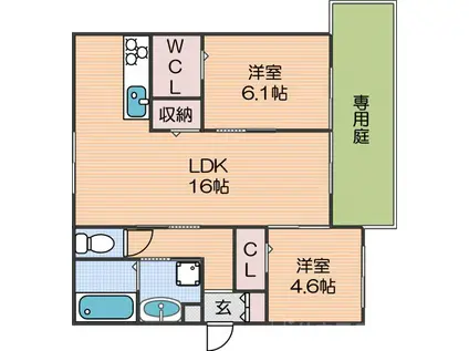 クラシスト千躰(2LDK/1階)の間取り写真
