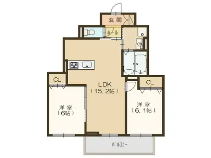 MAISON BRIGHTWOOD DEUX(2LDK/1階)の間取り写真