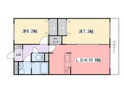 インタービレッジ城北(2LDK/1階)の間取り写真