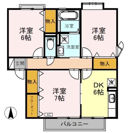 アザレアパークJ棟(3DK/2階)の間取り写真