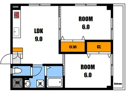 フェニックスヌマタ(2DK/1階)の間取り写真