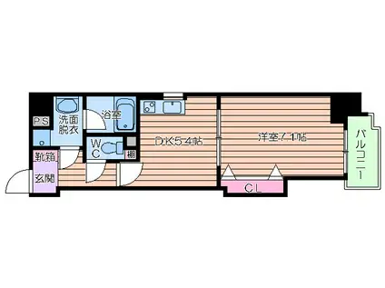プレ上本町(1DK/7階)の間取り写真