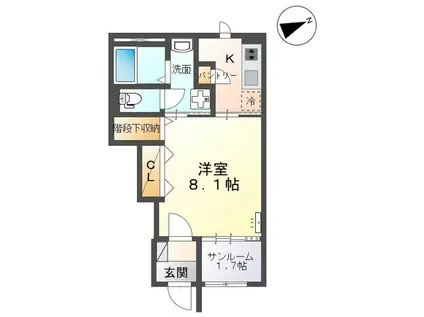 プロスパークI(1K/1階)の間取り写真