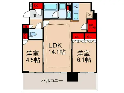 シティタワーズ板橋大山サウスタワー(2LDK/12階)の間取り写真