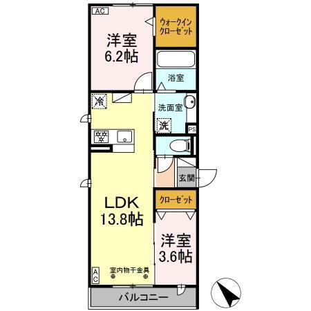 GRAND D-ROOM 花園(2LDK/3階)の間取り写真