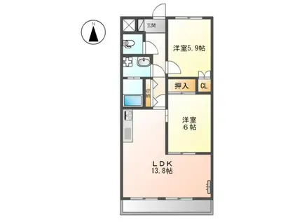 スカイハイツ野田(2LDK/4階)の間取り写真
