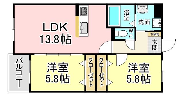 KIRA HIAGARI(2LDK/5階)の間取り写真