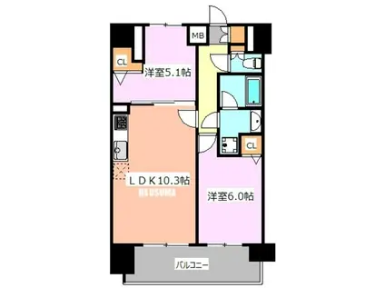 センテニアル王子神谷(2LDK/11階)の間取り写真