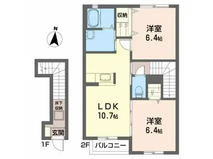 フォレストヴィラK(2LDK/2階)の間取り写真
