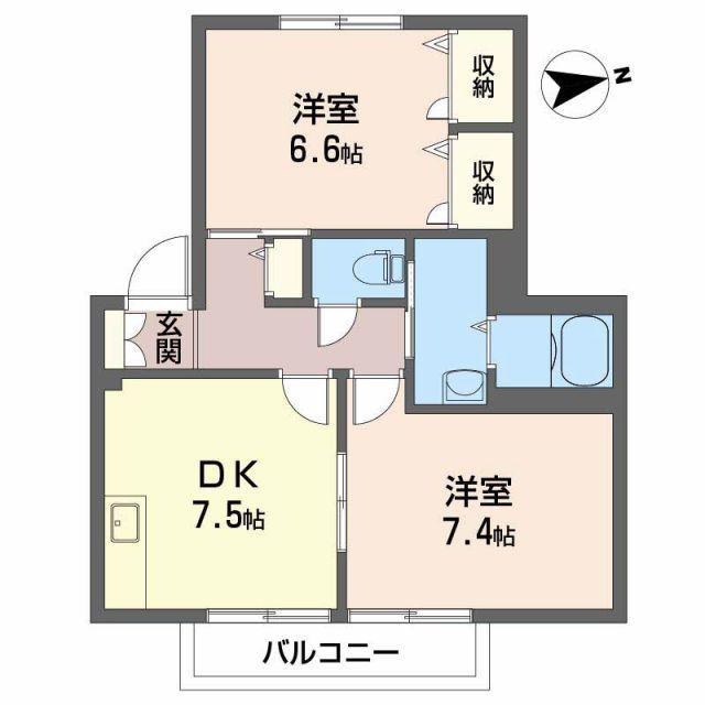 ラベンダーハイツ(2DK/1階)の間取り写真