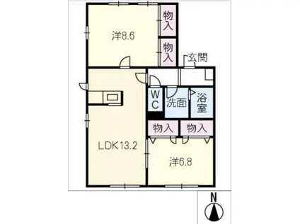 マウントクックB(2LDK/1階)の間取り写真