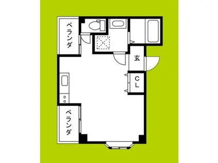 ツインハイツ B棟(ワンルーム/2階)の間取り写真