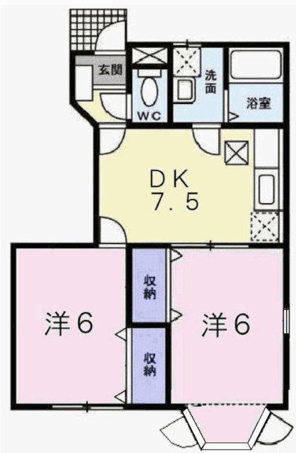ヴァンヴェールA(2DK/1階)の間取り写真