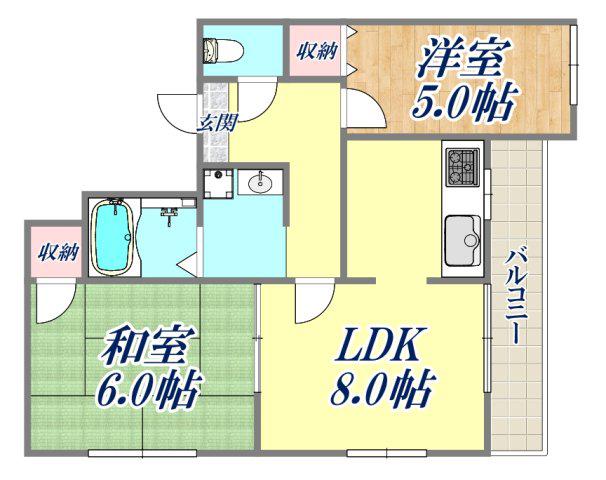 モンテ老松(2LDK/2階)の間取り写真