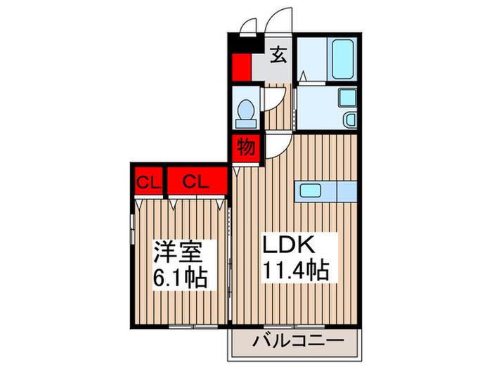 プランドール(1LDK/1階)の間取り写真