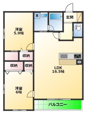 オラシオン新川(2LDK/4階)の間取り写真