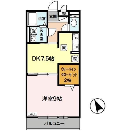 セジュール亀山B棟(1DK/1階)の間取り写真