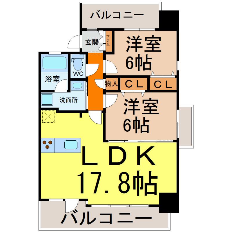 CHAYAGASAKA RISE(2LDK/9階)の間取り写真