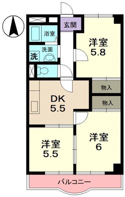 OASIS MAKINO(3DK/3階)の間取り写真