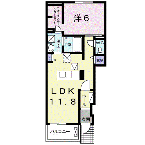ベルヴィー 寺の前(1LDK/1階)の間取り写真
