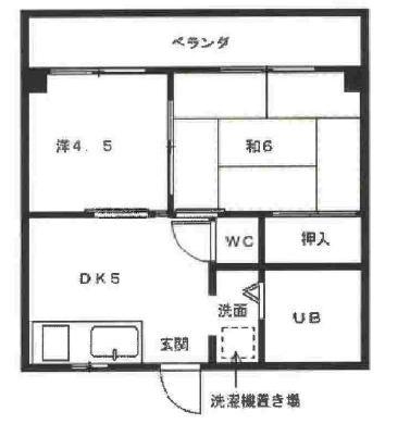 スカイハイツ五和(2DK/1階)の間取り写真