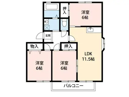 ハートホーム山本D棟(3LDK/3階)の間取り写真