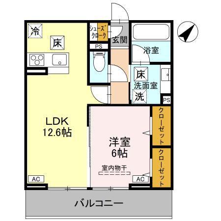 ノーブルラフィネ万平町 A(1LDK/1階)の間取り写真