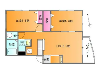 プロシードMふたば(2LDK/2階)の間取り写真