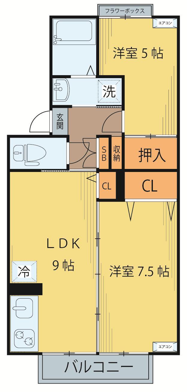 ロイヤルコート文化町IV番館(2LDK/1階)の間取り写真