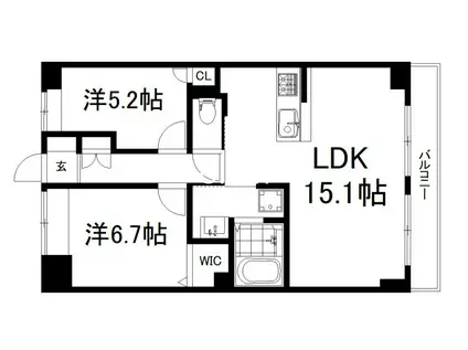 グリーンサム大久保(2LDK/6階)の間取り写真