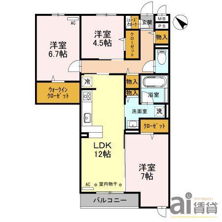 クレードルわかば(3LDK/3階)の間取り写真