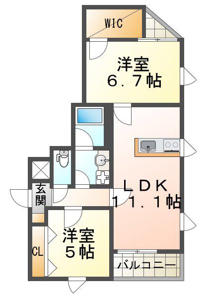 グルーブ五色山(2LDK/2階)の間取り写真