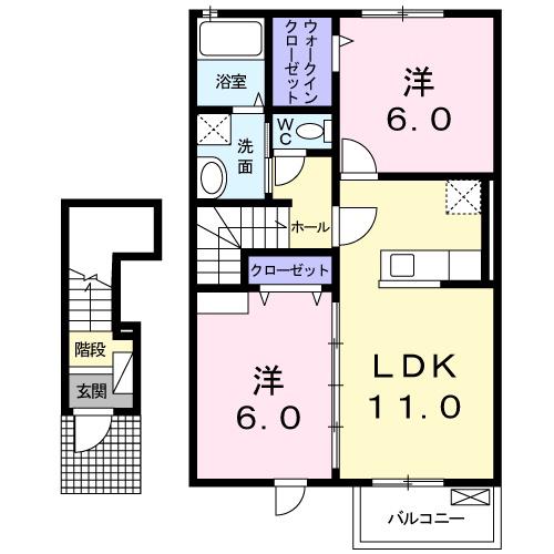 サンパティオII(2LDK/2階)の間取り写真