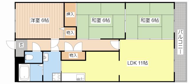 びわこマンション(3LDK/6階)の間取り写真
