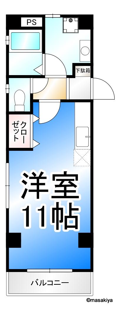 アドヴァンスK(ワンルーム/2階)の間取り写真