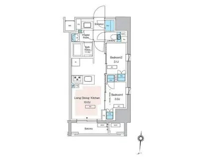 プレディアコート錦糸町スカイビュー(2LDK/12階)の間取り写真