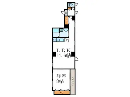 わびすけビル(1LDK/4階)の間取り写真
