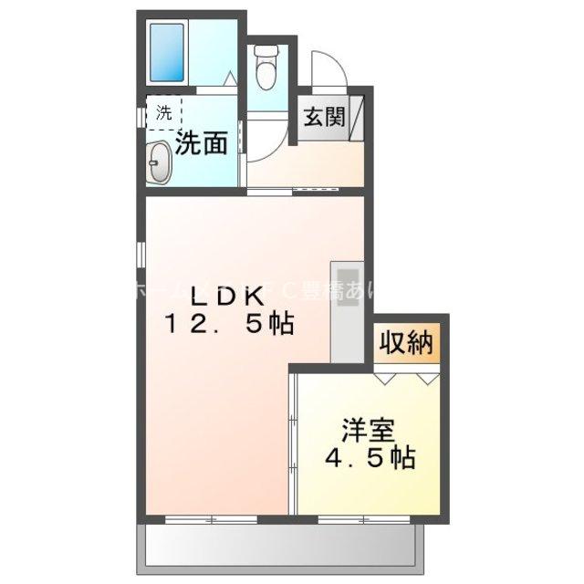 フラットK(1LDK/5階)の間取り写真