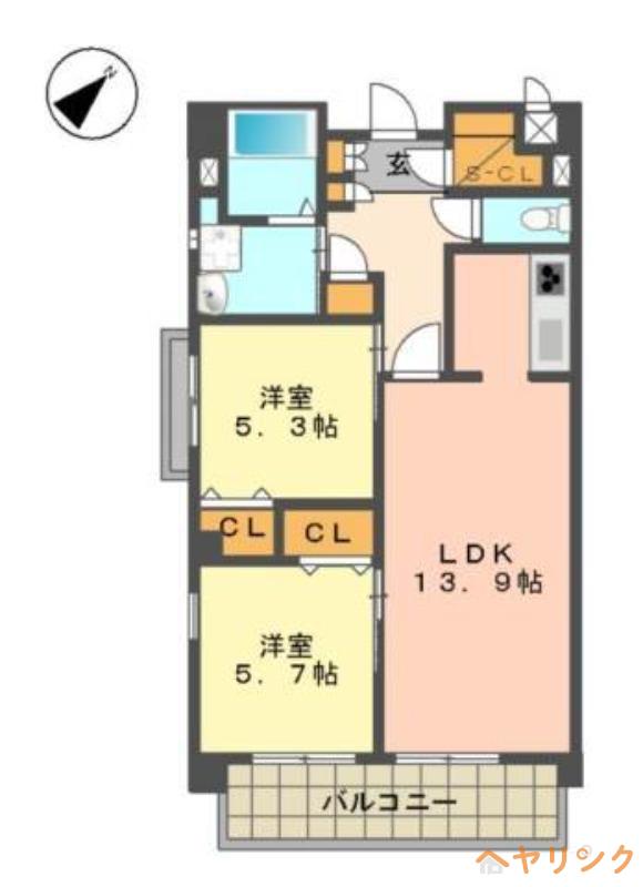 グランヴェル西山2号館(2LDK/4階)の間取り写真