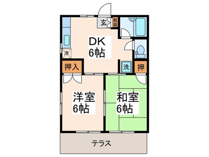 ドルフ鴨居(2DK/1階)の間取り写真